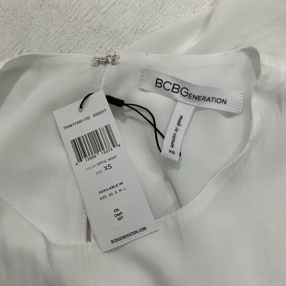 BCBGeneration Optic White Tunic Top Size XS Contrast Sheer Hem Double Slit - Picture 6 of 10